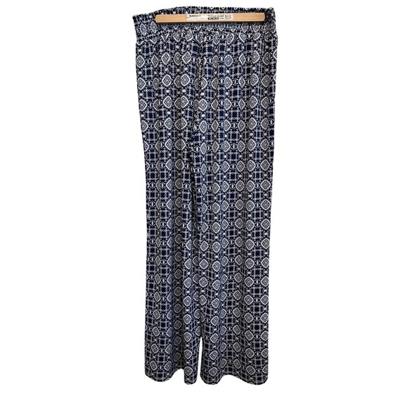 HALO Wide Leg Pull On Pants Women's Blue White Geometric Stretchy Waist Boho XL - Picture 12 of 13